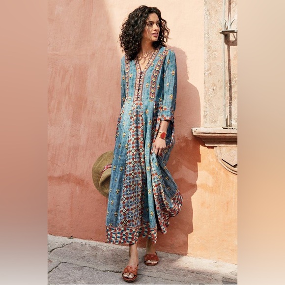 Soft Surroundings San Remo Boho Embroidered Gypsy Peasant Maxi Dress - Picture 13 of 13